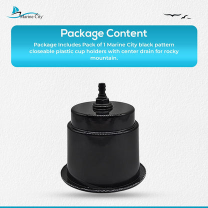 Marine City Black Closeable Plastic Cup Holder with Drain – Flush Mount Design