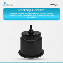 Marine City Black Closeable Plastic Cup Holder with Drain – Flush Mount Design