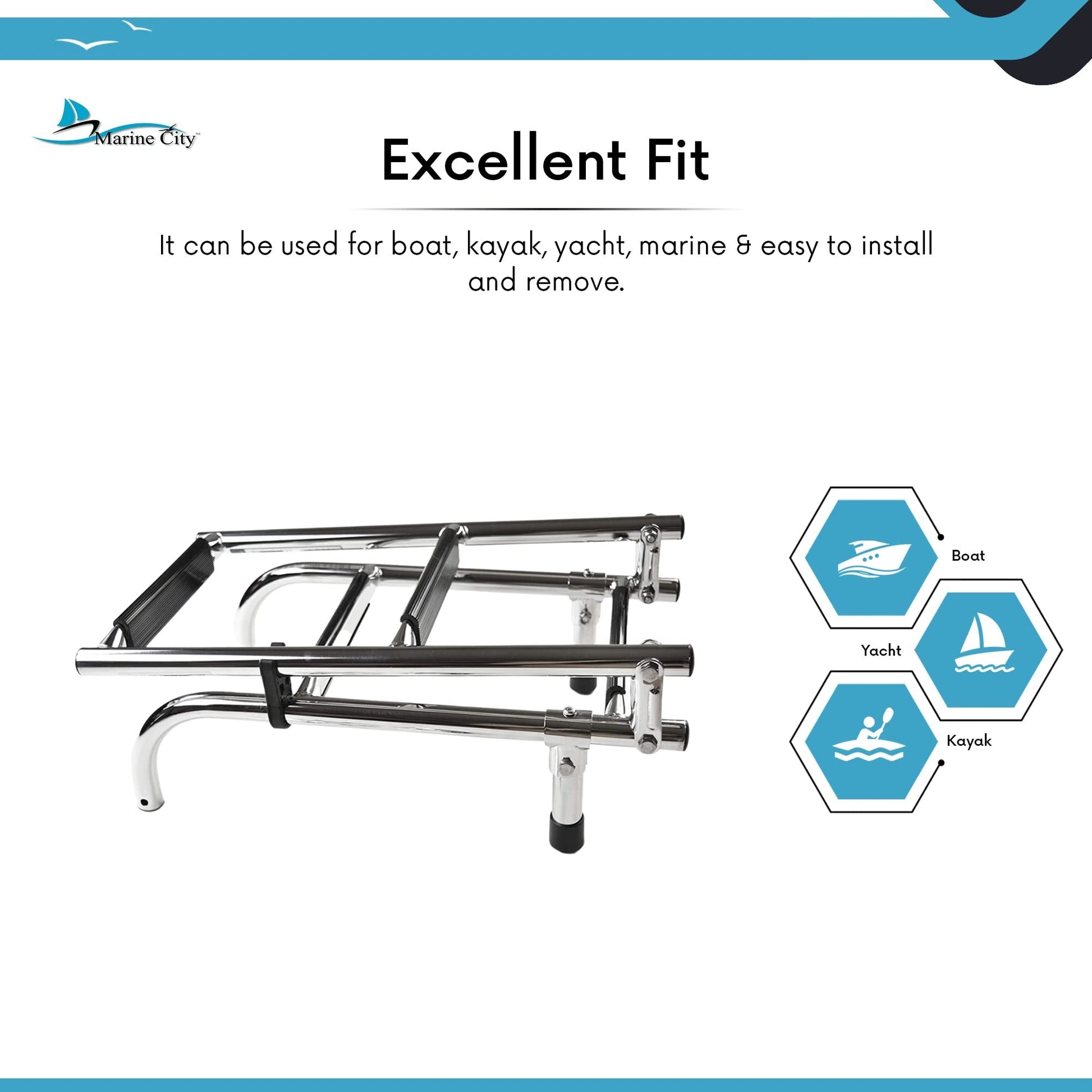 Marine City 2+2 Step Foldable Boarding Ladder – 304 Stainless Steel Boat Ladder Marine City