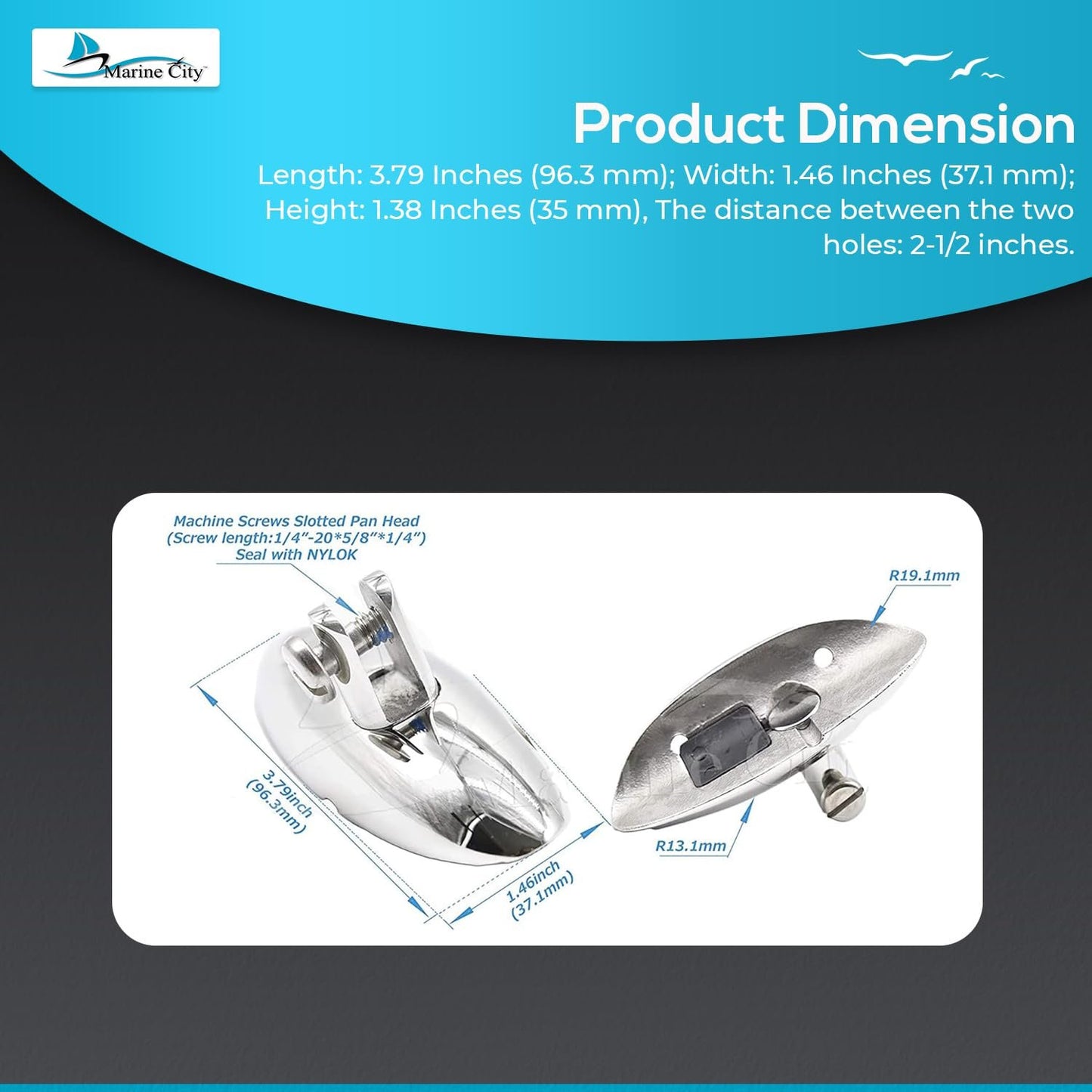 Marine City 316 Stainless Steel Quick Release Mount Swivel Hinge for Bimini Top (1 Pcs)