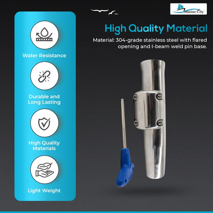 Marine City Adjustable Fishing Rod Holder – 304 Stainless Steel Clamp-On
