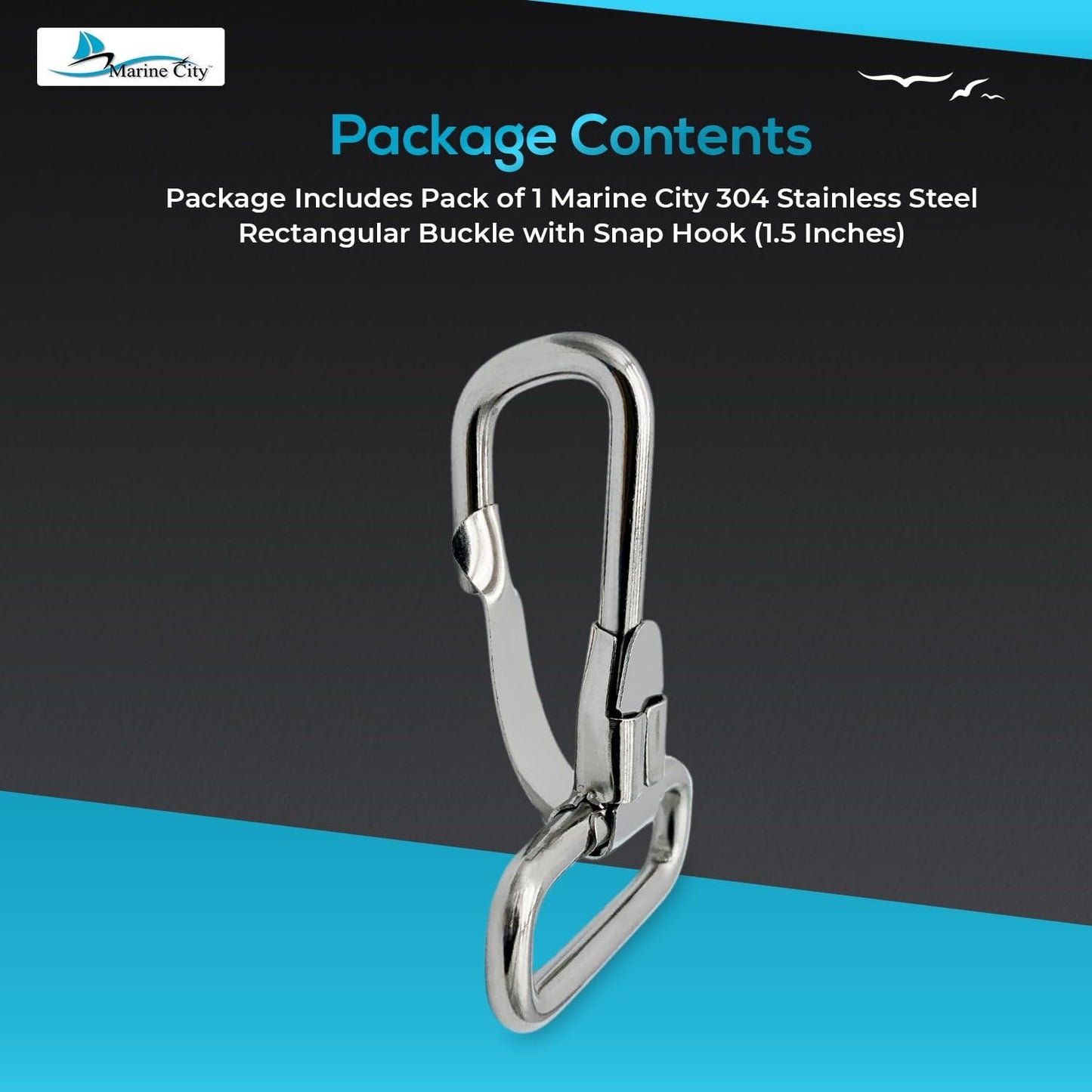 Marine City Stainless Steel Rectangular Buckle with Snap Hook – Heavy-Duty MARINE CITY