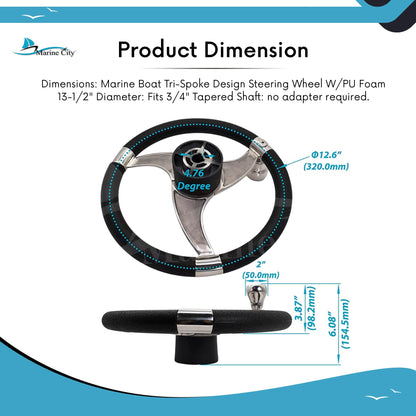 Marine City Sports 3-Spoke Steering Wheel – 316 Stainless Steel, 13-1/2 Inch