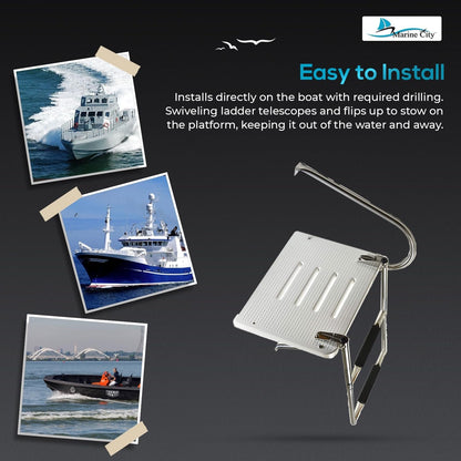 Marine City 304 Stainless Steel 2-Step O/B Swim Platform Telescoping Boat Ladder Marine City