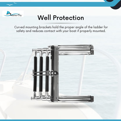 Marine City Escalera de baño telescópica marina de acero inoxidable de 3 escalones y correa de goma