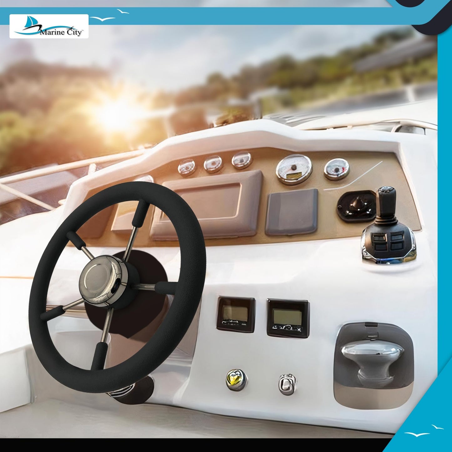 Marine City 5 Spoke Boat Steering Wheel – 316 Stainless Steel, Gray PU Foam Grip