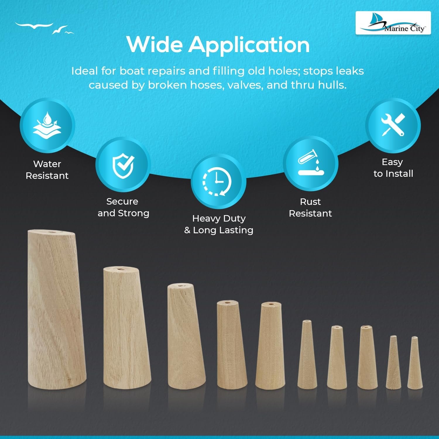 MARINE CITY Boat Emergency Tapered Soft Wood Thru-Hull Plugs Kit – Pack of 10 Marine City Hardware