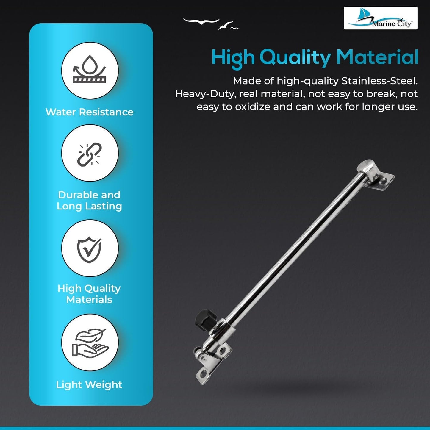 Marine City Stainless-Steel Telescoping Hatch Window Adjuster–Heavy Duty 10”–17” Marine City Hardware