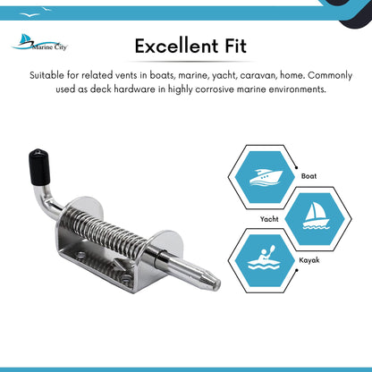 Marine City 6 Inch Spring Latch Barrel Bolt with Cradle – 304 Stainless Steel