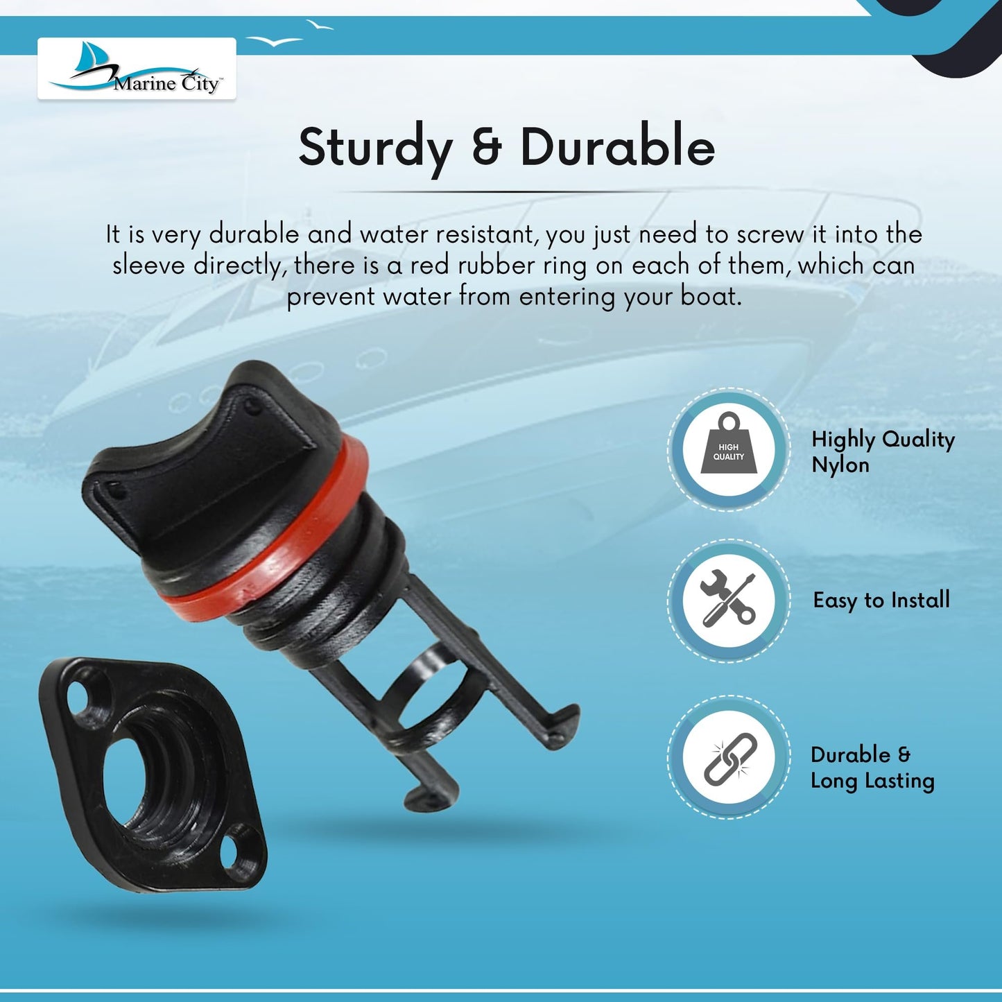 Marine City Black Nylon Drain Plug – 3/4 Inches Durable, Water-Resistant