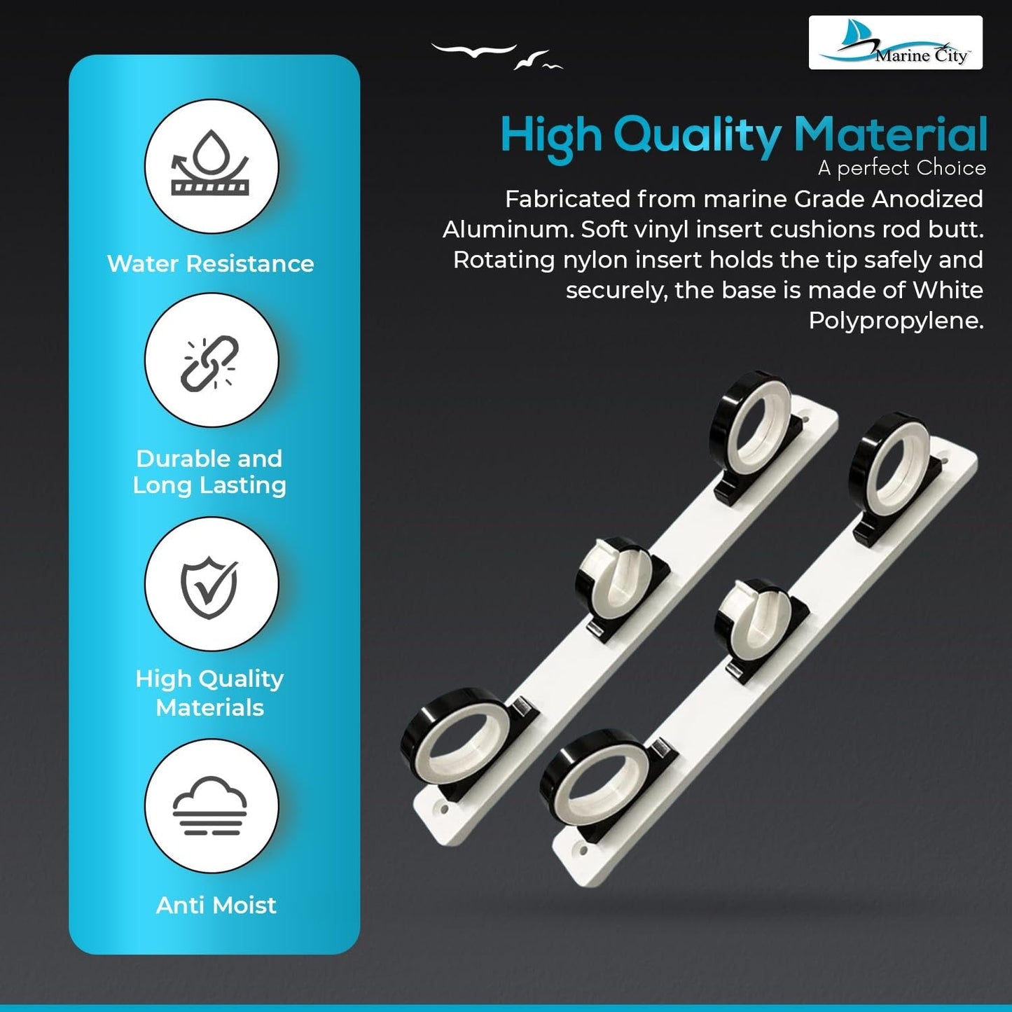 Marine City 3-Rod Reel Fishing Rod Storage Hanger Rack – Aluminum Marine City
