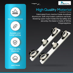 Marine City-carrete de 3 cañas, tablero de polietileno blanco, aluminio con recubrimiento en polvo negro, colgador de almacenamiento para caña de pescar para barco, furgoneta y coche