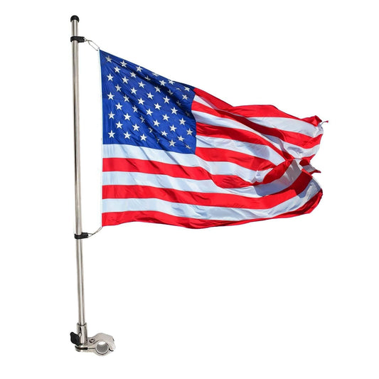 Marine City Stainless Steel Pole Base with 21" Flag Pole & 12x18” US Flag Marine City