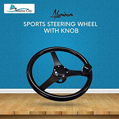 Marine City 13.5” Black Anodized Aluminum Sports Steering Wheel with Knob