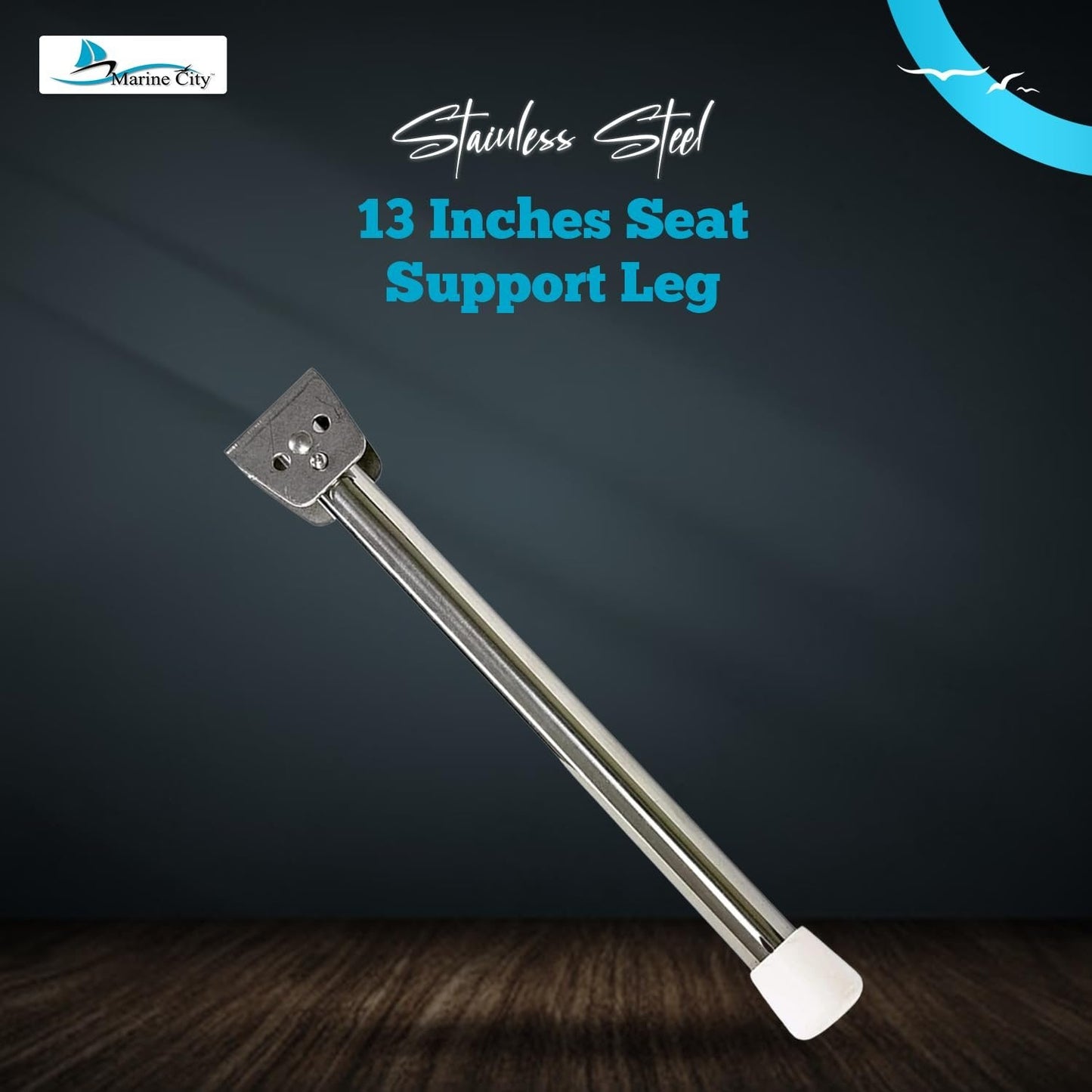 Marine City 13 Inch Seat Support Leg – 304 Stainless Steel, Rubber Tip MARINE CITY