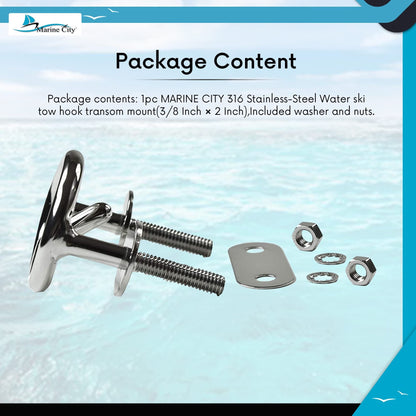 MARINE CITY Transom Mount Ski Tow Hook – 316 Stainless Steel, 3 inches Ring Marine City