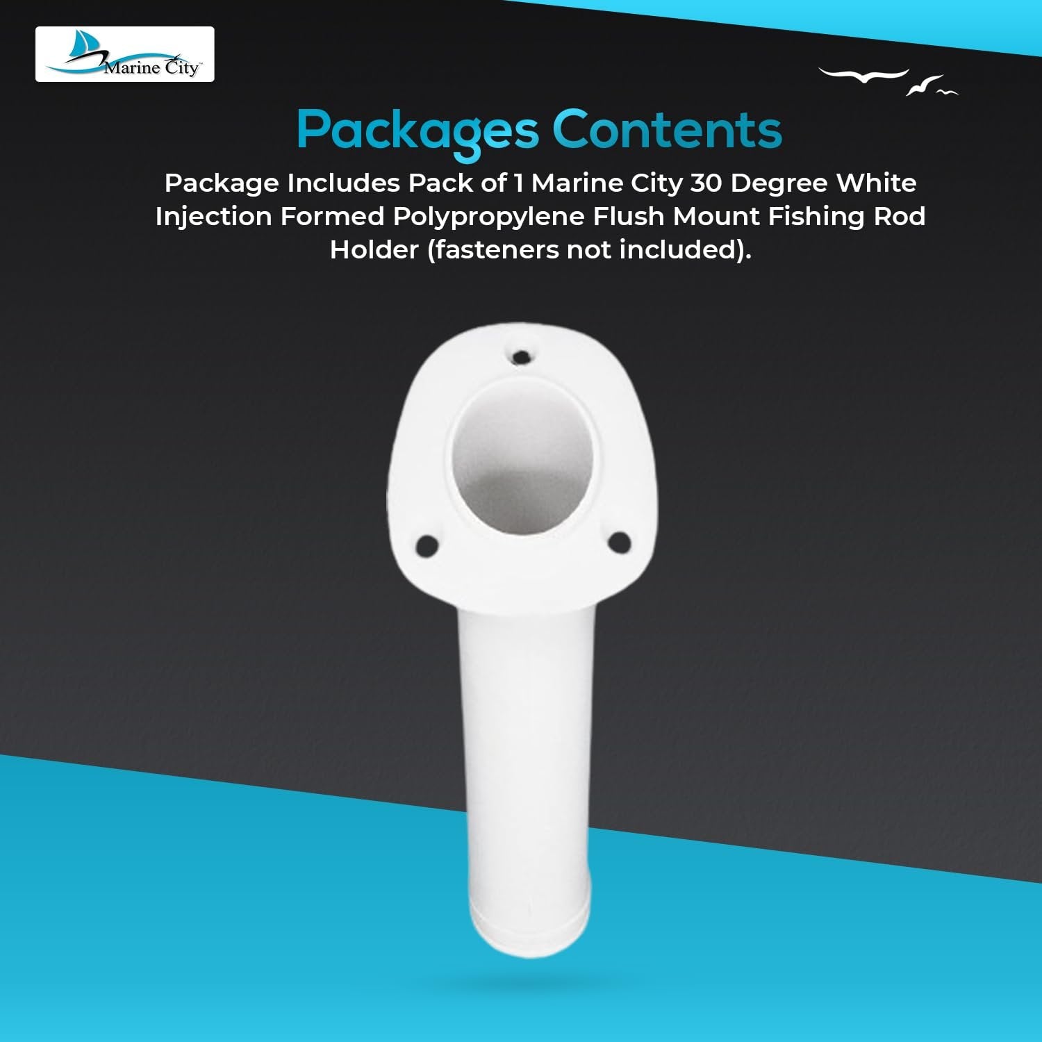 Marine City 30° White Flush Mount Fishing Rod Holder – 9-1/2” Polypropylene MARINE CITY
