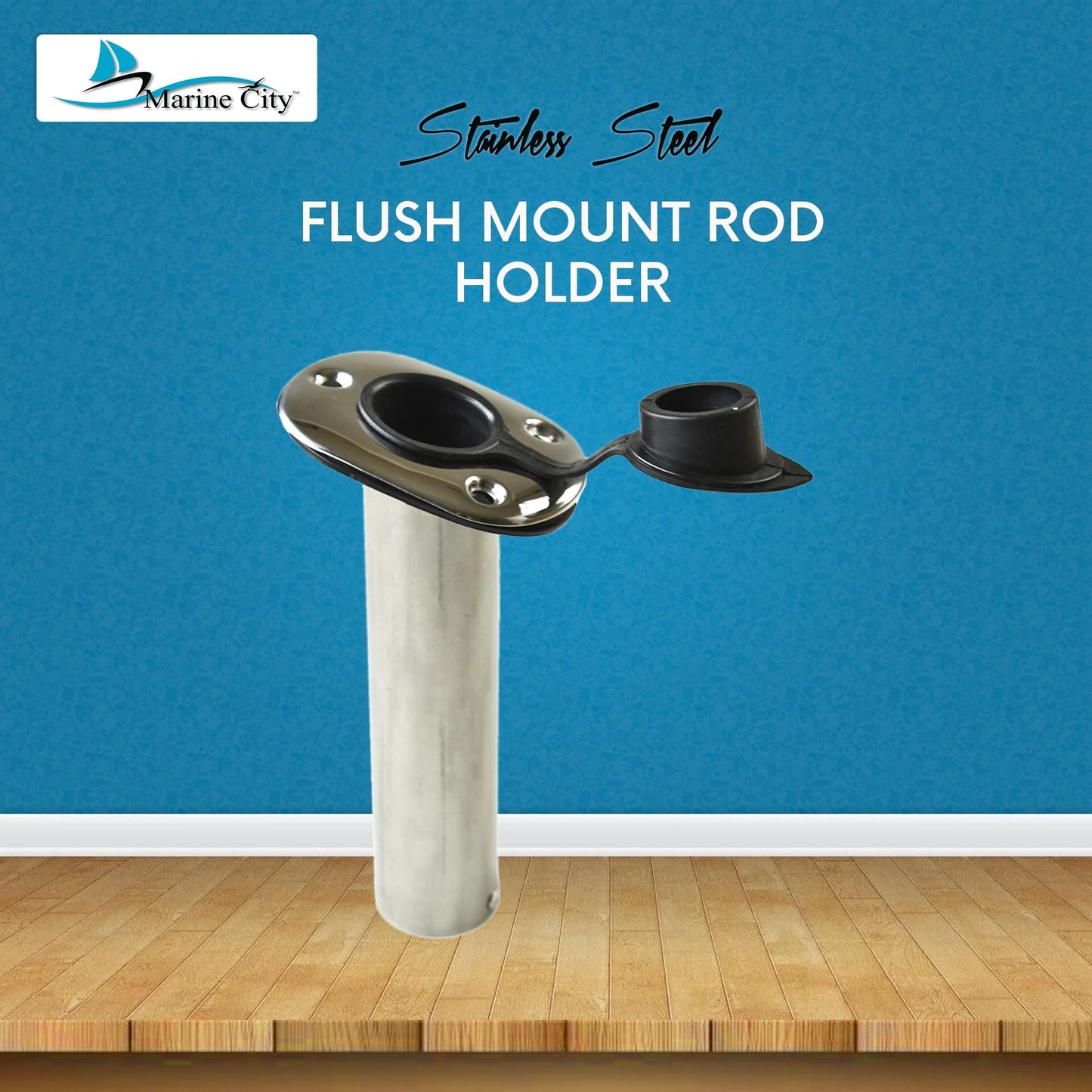 MARINE CITY Stainless Steel Flush Mount Rod Holder – 15° Angle with PVC Liner Marine City