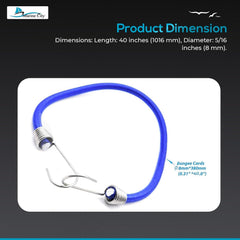 Marine City Blue Bungee Cord with Stainless Steel Hooks – 40 Inches (Pack of 4)