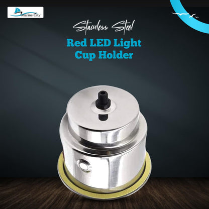 Marine City Stainless Steel Red LED Ring Cup Holder with Center Drain (10 Pcs)