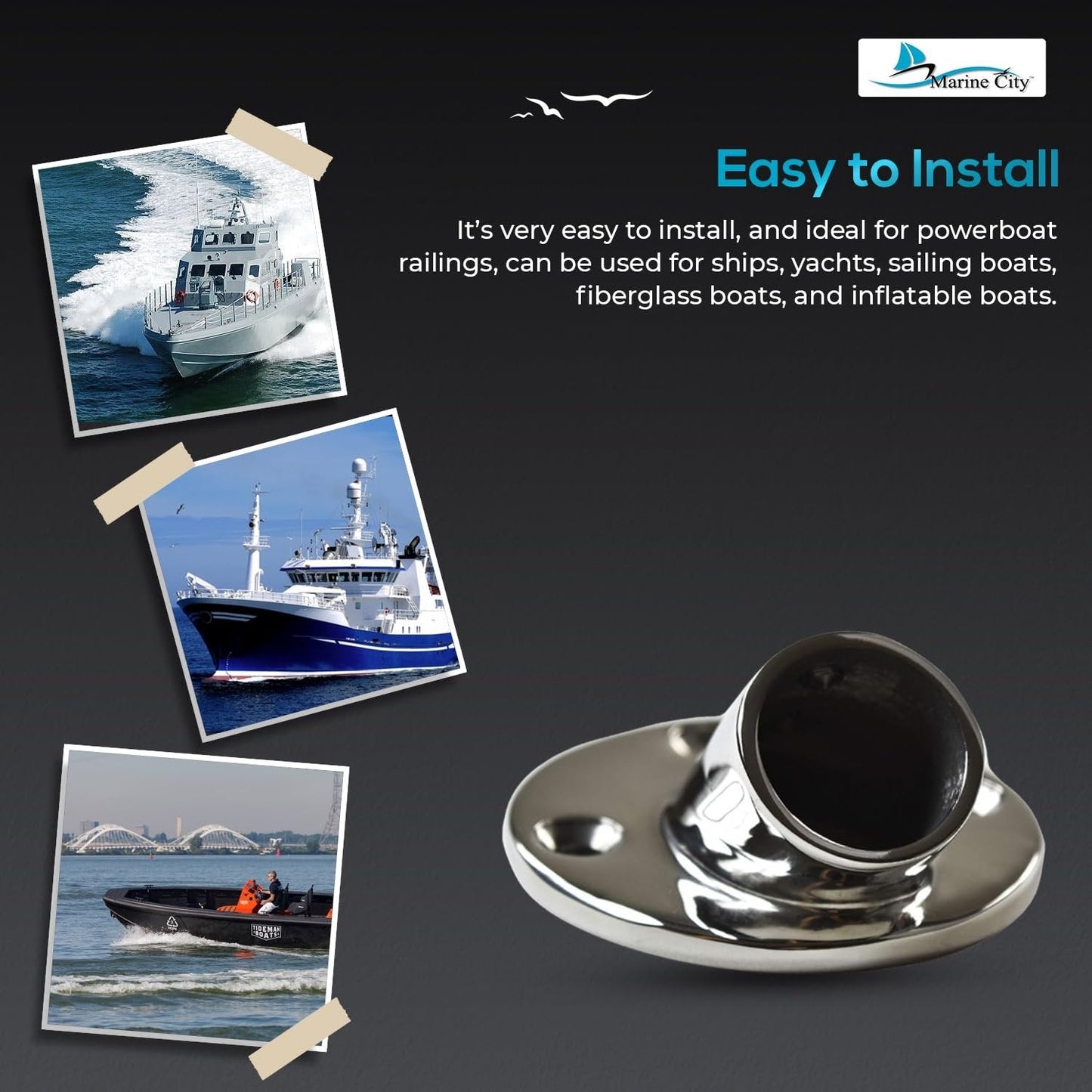 Marine City 316 Stainless Steel Boat Hand Railing Fittings – 1” Round Base Marine City