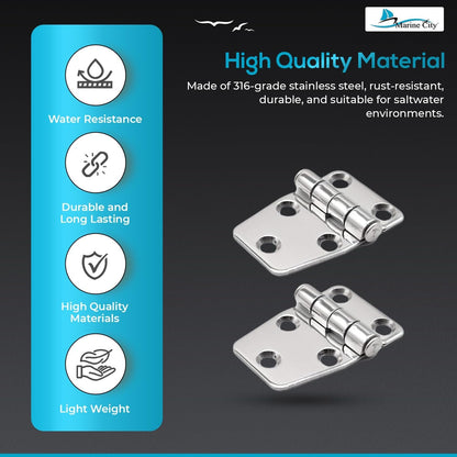 Marine City Stainless Steel 5-Point Fixing Short Sided Strap Hinges with Cover Cap Marine CIty