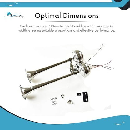 Marine City Stainless Steel Twin Horn Set – High & Low Tone, 465mm, Dual Tone