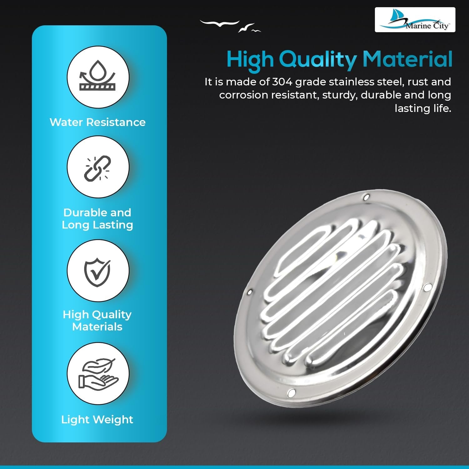 Marine City 304 Stainless Steel Round Louvered Vent – 5 Inch, Weather-Resistant Marine City
