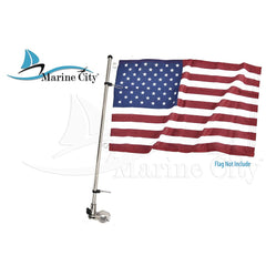 Marine City Kit de base de mástil de bandera y mástil de bandera montado en riel de acero inoxidable de 21 pulgadas para yate y barco