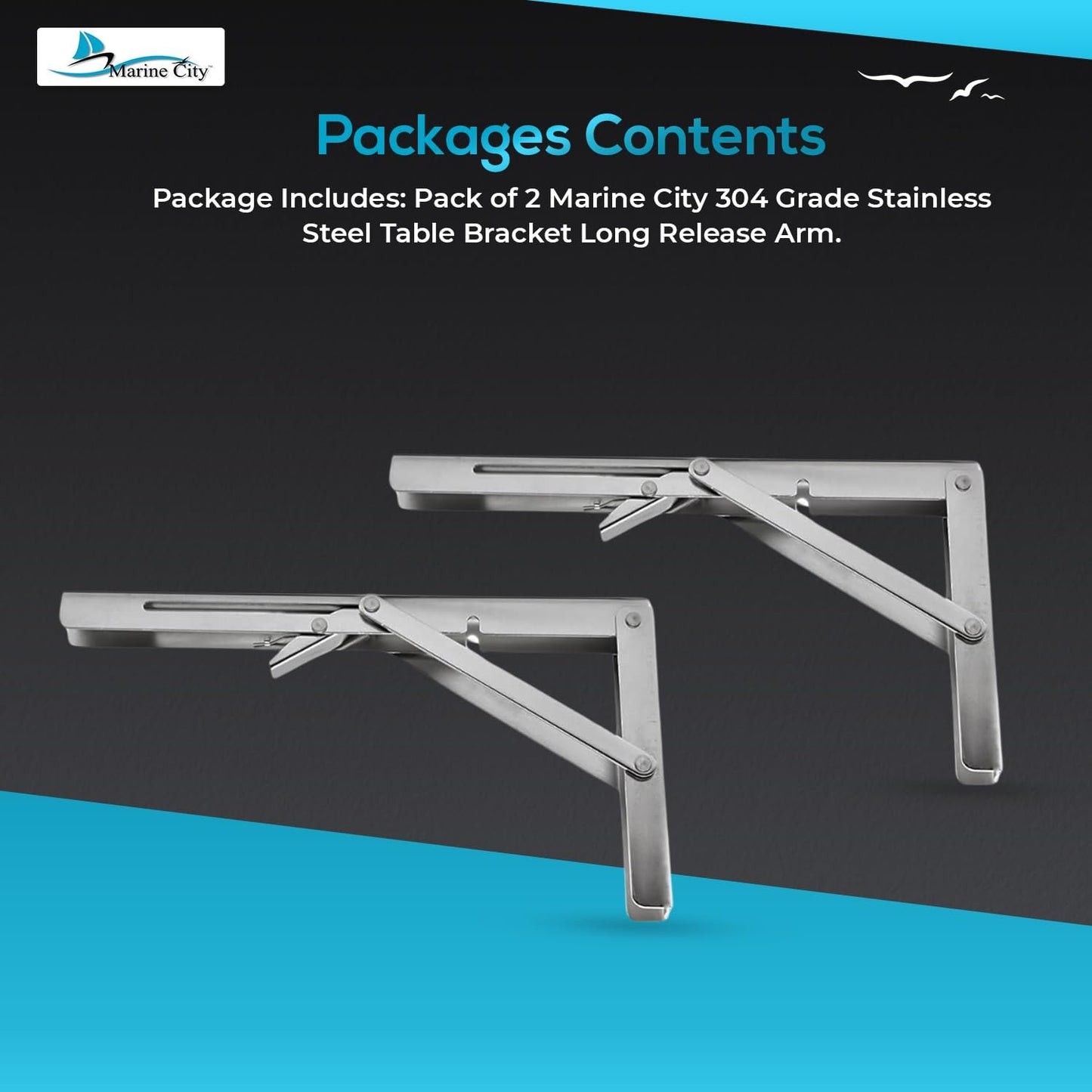 Marine City 304 Stainless Steel Folding Table Bracket – 12” Long Release Arm