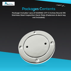 Marine City 3-Inch 316 Stainless Steel Inspection Deck Plate with Rubber O-Ring