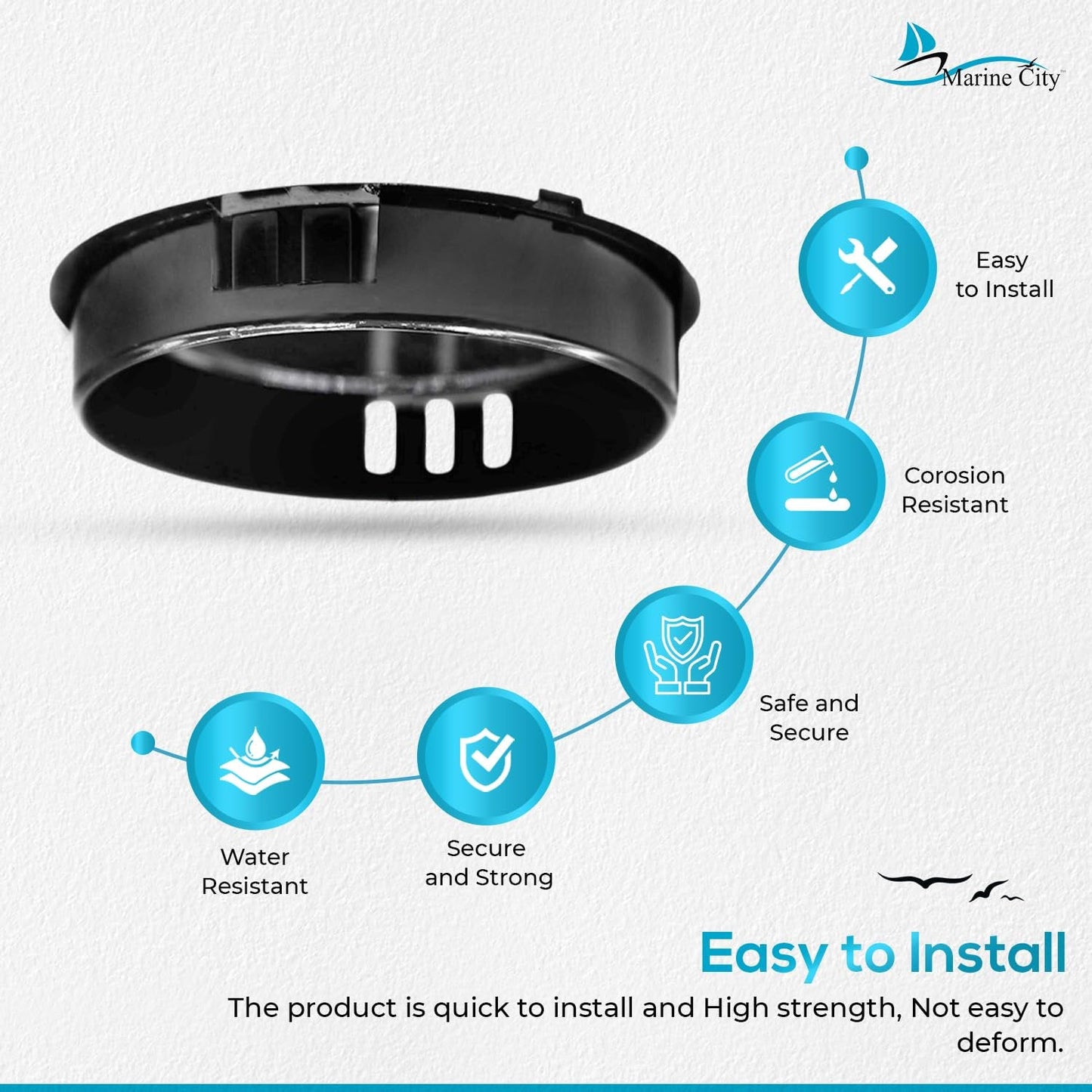 MARINE CITY Black 2-1/2” PC Steering Wheel Center Cap High Strength Easy Install Marine City Hardware
