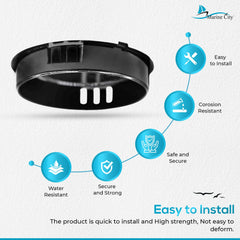 Marine City Black 2-1/2 Inches PC Construction High Strength Fatigue Resistant Easy Install Gloss Finish Boat Steering Wheel Centre Cap for Marine Boats