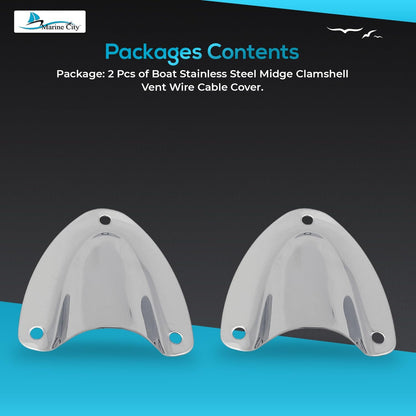 Marine City Midget Clam Shell Vent Wire Cable Cover – 304 Stainless Steel
