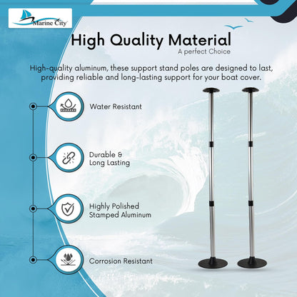 Marine City Aluminum Telescoping Boat Cover Support Poles, Lightweight (2 Pcs)