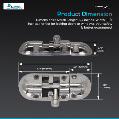 MARINE CITY Heavy Barrel Bolt Door Latch 316 Stainless Steel, 3.4 × 1-1/4 Inches