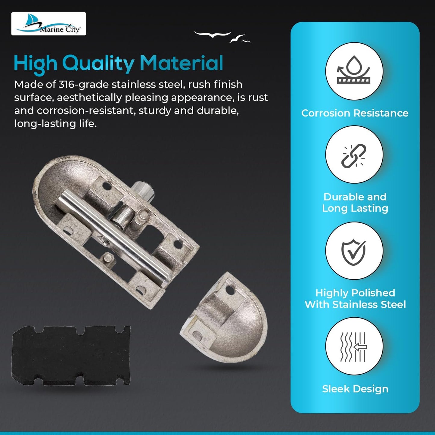 MARINE CITY Heavy Barrel Bolt Door Latch 316 Stainless Steel, 3.4 × 1-1/4 Inches