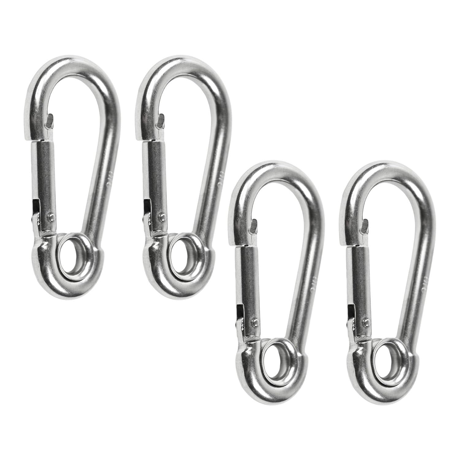 Marine City Carabiner Clip Snap Hook with Ring – 2-3/8” Stainless Steel (4 Pcs)
