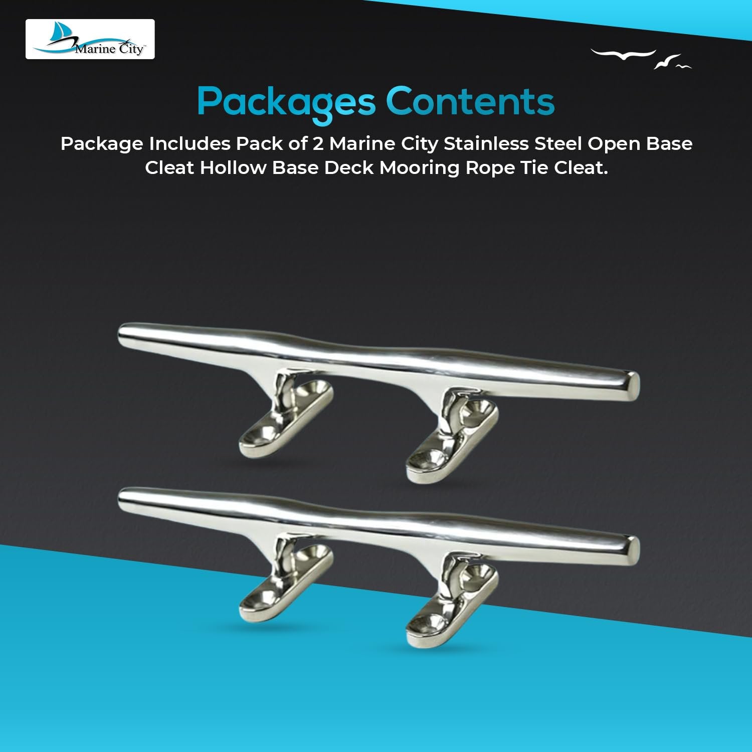 Marine City 316 Stainless Steel Open Base Cleat – 8" Deck Mooring Rope Tie Cleat MARINE CITY