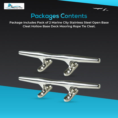 Marine City 316 Stainless Steel Open Base Cleat – 8" Deck Mooring Rope Tie Cleat MARINE CITY
