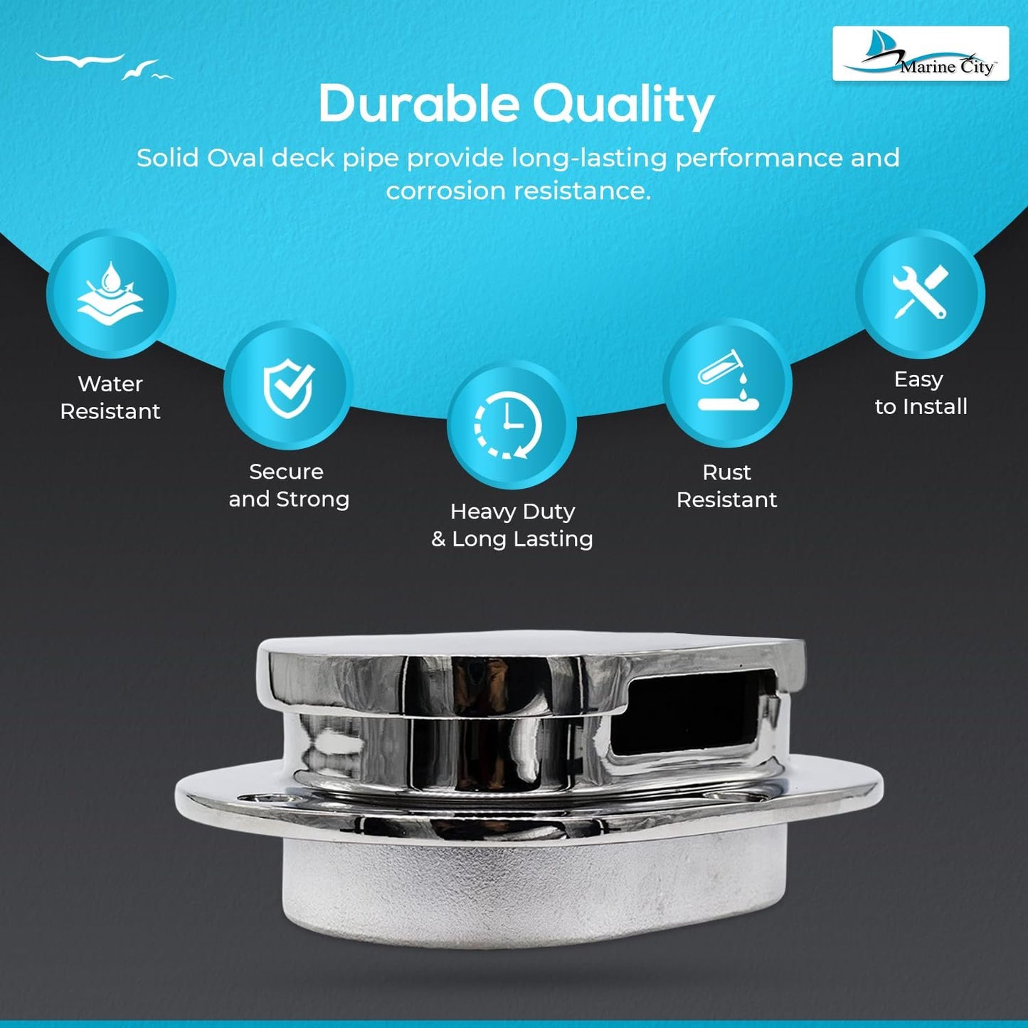 MARINE CITY 316 Stainless Steel Oval Deck Pipe – Spring-Loaded Cover Marine