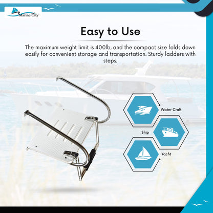Marine City 304 Stainless Steel Anti-Slip 2-Step Telescoping Swim Ladder