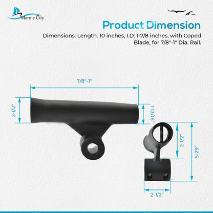 Marine City Adjustable Fishing Rod Holder, 7/8"-1" Rails, Anodized Aluminum Marine City