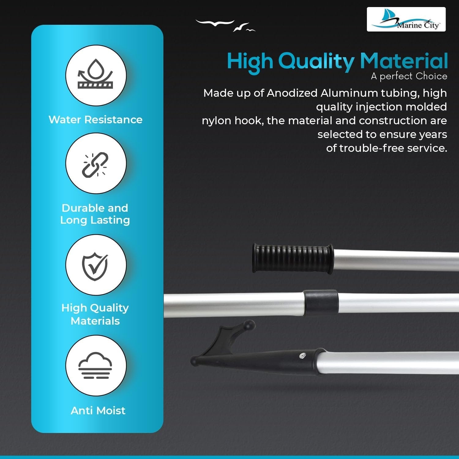 Marine City 3-Step Telescoping Boat Hook – Anodized Aluminum, Adjustable Marine City Hardware