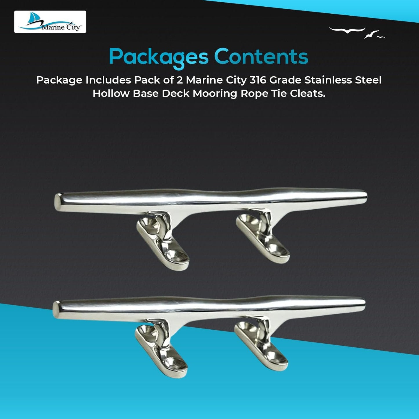 Marine City Deck Mooring Rope Tie Cleat Herreshoff Style Stainless Steel (2 Pcs) Marine City