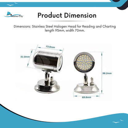 Marine City 316 Stainless Steel Swivel Head Halogen Reading Light – Adjustable