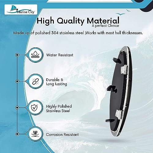 Marine City Elliptical Opening Port Light – 304 Stainless Steel, 6" x 16"