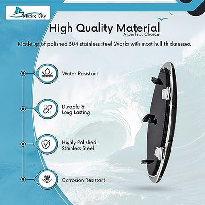 Marine City Elliptical Opening Port Light – 304 Stainless Steel, 6" x 16"