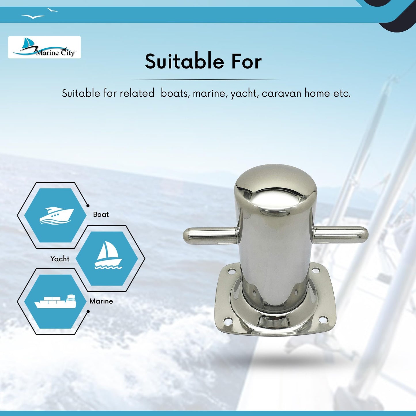 Marine City 316 Stainless Steel Marine Grade Mooring Bollards for Boat Yacht Fishing (7"x 8")