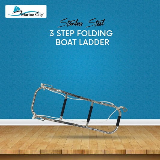 Marine City 3-Step Folding Boat Ladder – 304 Stainless Steel, Anti-Slip Steps